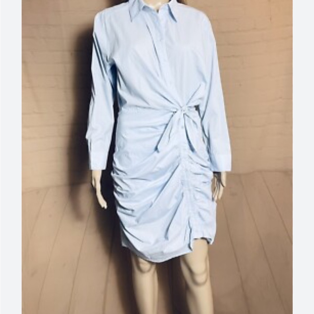 Astr Sky Blue Ruched Long Sleeve Dress